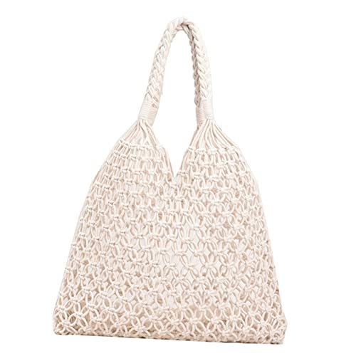 TOPBATHY Gitter Strand Tasche Taschen, Schwimmhandtaschen Strandtasche Strohsack Für Strand Einkaufstasche Hobo-tasche Aus Netzstoff Sommer Damen Reisetasche Weiß Baumwollseil von TOPBATHY