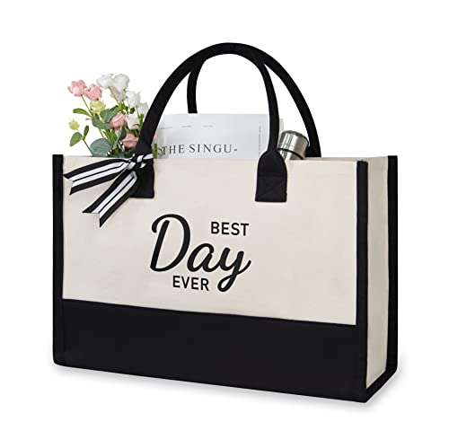 TOPDesign Canvas-Tragetasche, Brautparty, Geschenke für Braut, Hochzeit, Junggesellinnenabschied, Brautgeschenk, Schultertasche, Schwarz und Weiß, 17" x 11.8" x 7.8" von TOPDesign