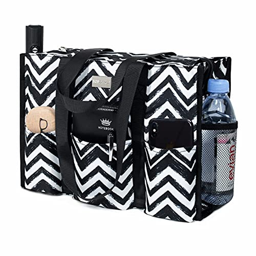 TOPDesign Utility Water Resistant Tote Bag with 13 Exterior & Interior Pockets, Top Zipper Closure & Thick Bottom Support, for Working Women, Teachers, Nurses, Accountants (Chevron) von TOPDesign