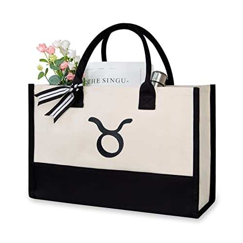 TOPDesign Personalisierte Strandtasche aus Segeltuch mit Monogramm für Damen, Schwarz und Weiß, 17" x 11.8" x 7.8", Sternbild, Tarus von TOPDesign