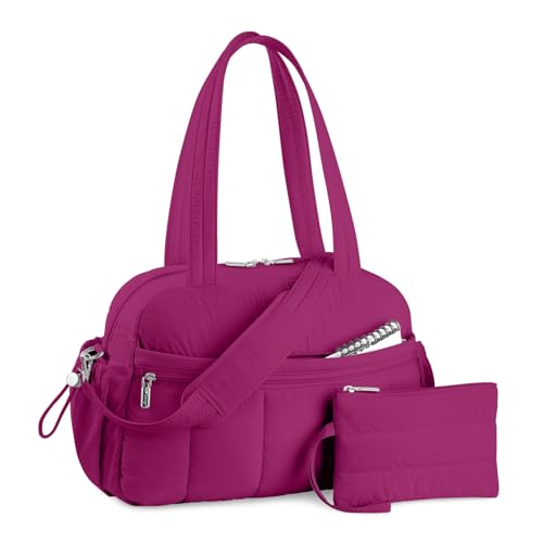 TOPDesign Reisetasche für Damen, Puffer Gym Bag Sporttasche mit Nasstasche, Handgepäcktasche Weekender mit Gepäckhülle, Dunkles Violett, Large, Casual von TOPDesign