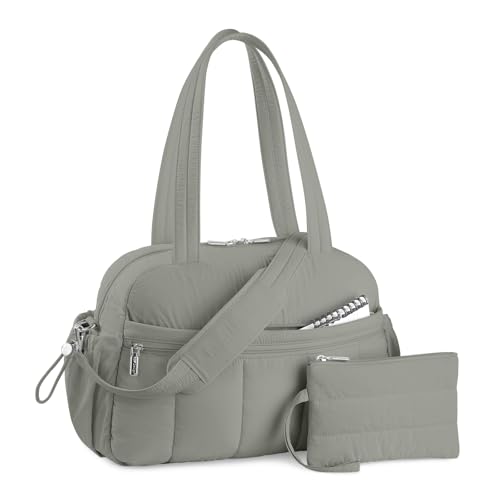 TOPDesign Reisetasche für Damen, Puffer Gym Bag Sporttasche mit Nasstasche, Handgepäcktasche Weekender mit Gepäckhülle, GRAU, Large, Casual von TOPDesign