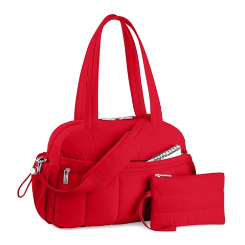 TOPDesign Reisetasche für Damen, Puffer Gym Bag Sporttasche mit Nasstasche, Handgepäcktasche Weekender mit Gepäckhülle, Rot/Ausflug, einfarbig (Getaway Solids), Large, Casual von TOPDesign