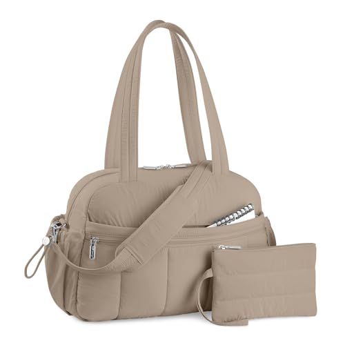 TOPDesign Reisetasche für Damen, Puffer Turnbeutel Sporttasche mit Nasstasche, Handgepäcktasche mit Gepäckhülle, CAMEL, Large, Casual von TOPDesign