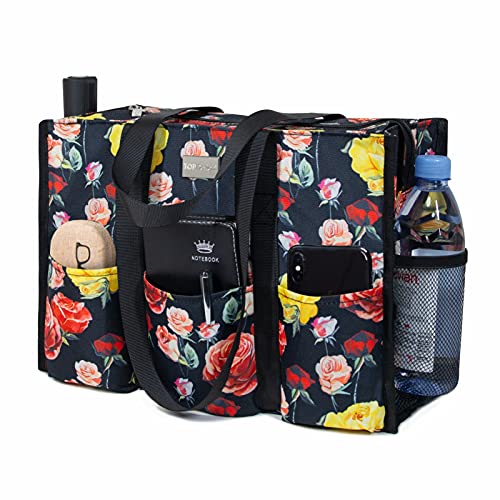 TOPDesign Utility Water Resistant Tote Bag with 13 Exterior & Interior Pockets, Top Zipper Closure & Thick Bottom Support, for Working Women, Teachers, Nurses, Accountants (Rose) von TOPDesign