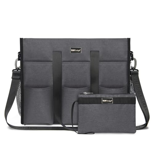 TOPDesign Wasserabweisende Tragetasche mit 22 Taschen, Reißverschluss oben und dicker Unterseite, für berufstätige Frauen, GRAU, Large, Classic von TOPDesign