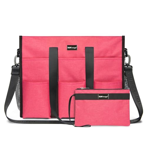TOPDesign Wasserabweisende Tragetasche mit 22 Taschen, Reißverschluss oben und dicker Unterseite, für berufstätige Frauen, hellrot, Medium, Classic von TOPDesign