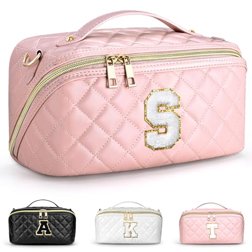 TOPEAST Gesteppte Make-up-Tasche, große Kapazität Kosmetiktasche Initial Make-up Organizer Tasche, Pink, 34 von TOPEAST