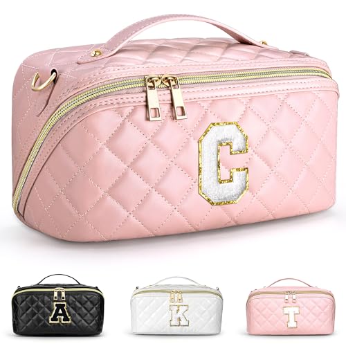 TOPEAST Gesteppte Make-up-Tasche, große Kapazität Kosmetiktasche Initial Make-up Organizer Tasche, Pink, C von TOPEAST