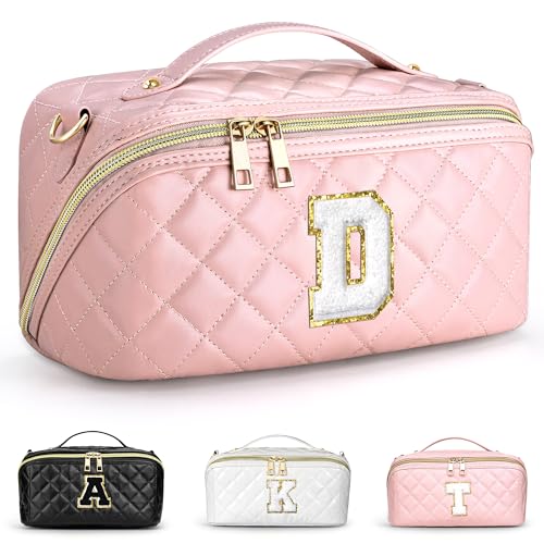 TOPEAST Gesteppte Make-up-Tasche, große Kapazität Kosmetiktasche Initial Make-up Organizer Tasche, Pink, D von TOPEAST