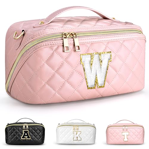 TOPEAST Gesteppte Make-up-Tasche, große Kapazität Kosmetiktasche Initial Make-up Organizer Tasche, Pink, W von TOPEAST