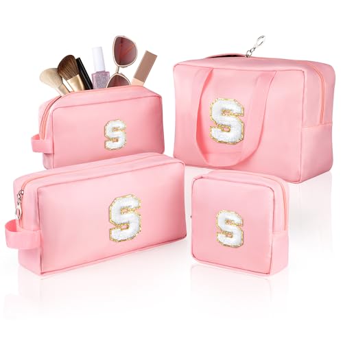 TOPEAST Reise-Kosmetiktasche, tragbar, wasserdicht, Nylon, Make-up-Organizer, Monogramm, Geschenktasche für Damen, 4 Größen (Rosa), Pink, Größe S: von TOPEAST