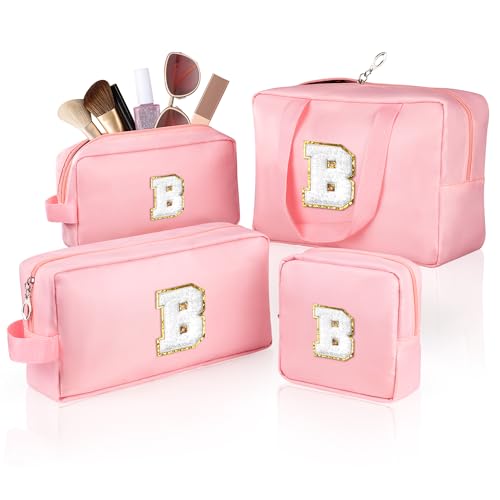 TOPEAST Personalisierte Reise-Kosmetiktaschen, tragbare Kulturtasche, wasserdichter Nylon-Make-up-Organizer, monogrammierte Geschenktasche für Frauen, 4 Größen (Rosa), Pink, B von TOPEAST