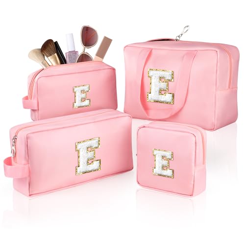 TOPEAST Reise-Kosmetiktasche, tragbar, wasserdicht, Nylon, Make-up-Organizer, Monogramm, Geschenktasche für Damen, 4 Größen (Rosa), Pink, E von TOPEAST