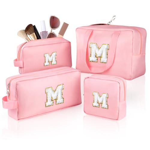 TOPEAST Personalisierte Reise-Kosmetiktaschen, tragbare Kulturtasche, wasserdichter Nylon-Make-up-Organizer, monogrammierte Geschenktasche für Frauen, 4 Größen (Rosa), Pink, Kurz M von TOPEAST