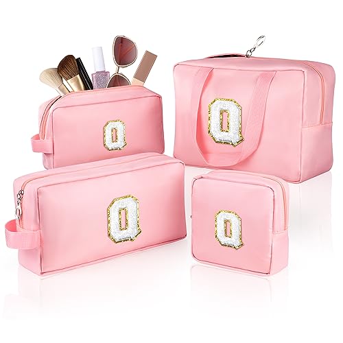 TOPEAST Personalisierte Reise-Kosmetiktaschen, tragbare Kulturtasche, wasserdichter Nylon-Make-up-Organizer, monogrammierte Geschenktasche für Frauen, 4 Größen (Rosa), Pink, Q von TOPEAST