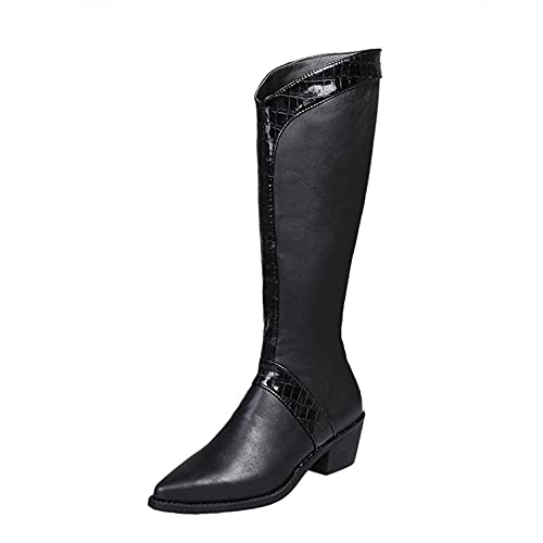 TOPENO Hohe Stiefel Damen Flache Winterstiefel Vintage Bikerstiefel mit Schnalle, Frauen Winterboots Langschaftstiefel Bequem Winter Warm Damenschuhe von TOPENO