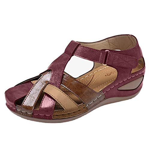 TOPEREUR Damen Keilabsatz Sandalen, Dorical Frauen Sandaletten Sommerschuhe Wedge Peeptoe Sandalen Freizeit Strandschuhe Plateau High Heels Elegant Pantoletten von TOPENO