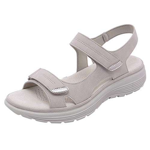 TOPEREUR Damen Keilabsatz Sandalen Sommer Offene Schuhe Faux Leder Plattform Rom Damen Flip Flops Freizeit Sommerschuhe von TOPENO