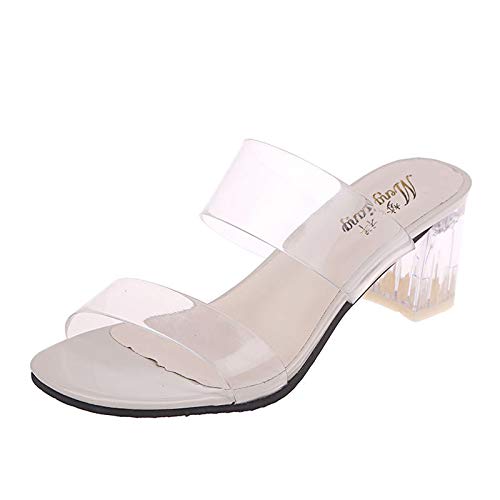 TOPEREUR Damen Sandaletten Mit Absatz Transpamenten Pantoletten Sommer Sandalen Frauen Mode Sandaletten Transparente Sandalen Pumps Blockabsatz High Heels von TOPENO