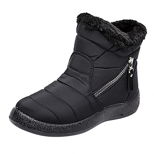 TOPEREUR Damen Winterstiefel Wasserdicht Warm Gefüttert Schneestiefel Flach Rutschfeste Winterschuhe Kurze Stiefel Leicht Winter Stiefeletten Schlupfstiefel Flach Boots von TOPENO