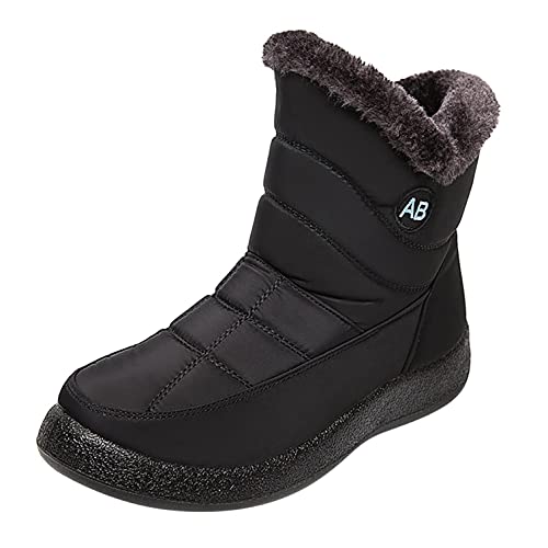 TOPEREUR Flache Winterstiefel Damen Gefüttert Wasserdicht Winterschuhe Rutschfeste Warme Schneestiefel Leicht Bequem Kurze Stiefel Winter Stiefel Schlupfstiefel Walkingschuhe Boots Stiefeletten von TOPENO