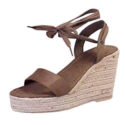 TOPEREUR Espadrille-Sandalen, Espadrilles Damen Wildleder Sandalen mit Plateausohle und Keilabsatz, Frauen Sandaletten Offener Zeh Plateausandalen Urlaub Strand Sommerschuhe (Braun, Gr.39) von TOPEREUR