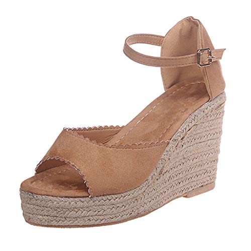 TOPEREUR Espadrille-Sandalen, Espadrilles Damen Wildleder Sandalen mit Plateausohle und Keilabsatz, Frauen Sandaletten Offener Zeh Plateausandalen Urlaub Strand Sommerschuhe (Gelb, Gr.38) von TOPEREUR