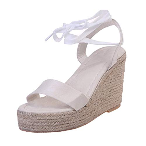 TOPEREUR Espadrille-Sandalen, Espadrilles Damen Wildleder Sandalen mit Plateausohle und Keilabsatz, Frauen Sandaletten Offener Zeh Plateausandalen Urlaub Strand Sommerschuhe (Weiß, Gr.40) von TOPEREUR