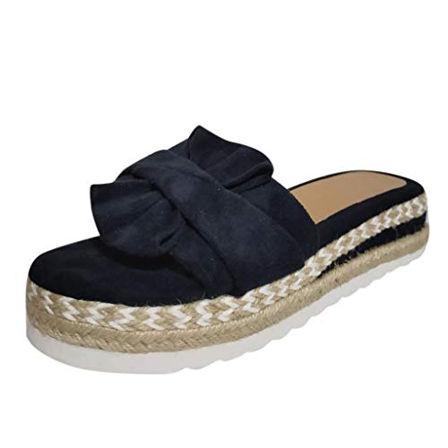 TOPEREUR Espadrilles Damen Sandalen Pantoletten mit Plateau und Schleife, Frauen Sandaletten Peep Toe Hausschuhe Schöne Sommerschuhe Bequeme Strandsandalen (Blau, 38EU) von TOPEREUR