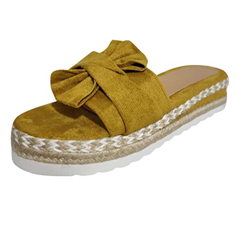 TOPEREUR Espadrilles Damen Sandalen Pantoletten mit Plateau und Schleife, Frauen Sandaletten Peep Toe Hausschuhe Schöne Sommerschuhe Bequeme Strandsandalen (Gelb, 36EU) von TOPEREUR