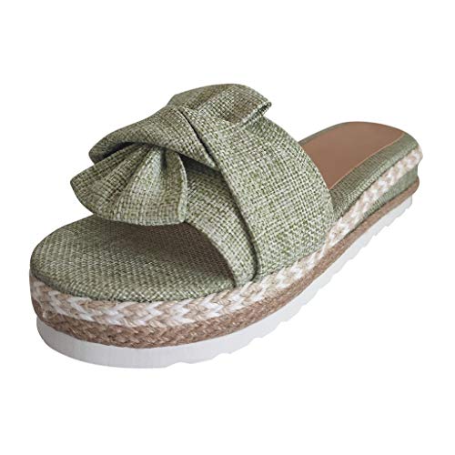 TOPEREUR Espadrilles Damen Sandalen Pantoletten mit Plateau und Schleife, Frauen Sandaletten Peep Toe Hausschuhe Schöne Sommerschuhe Bequeme Strandsandalen (Grün, 37EU) von TOPEREUR