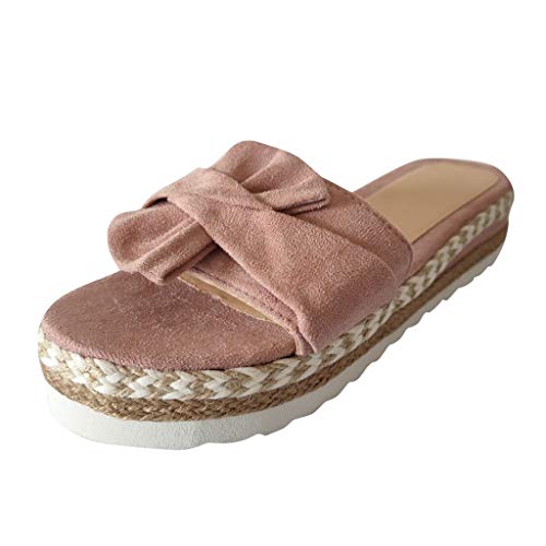 TOPEREUR Espadrilles Damen Sandalen Pantoletten mit Plateau und Schleife, Frauen Sandaletten Peep Toe Hausschuhe Schöne Sommerschuhe Bequeme Strandsandalen (Pink, 40EU) von TOPEREUR