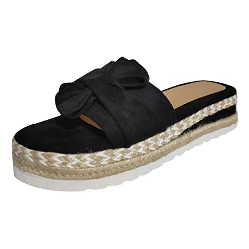 TOPEREUR Espadrilles Damen Sandalen Pantoletten mit Plateau und Schleife, Frauen Sandaletten Peep Toe Hausschuhe Schöne Sommerschuhe Bequeme Strandsandalen (Schwarz, 36EU) von TOPEREUR