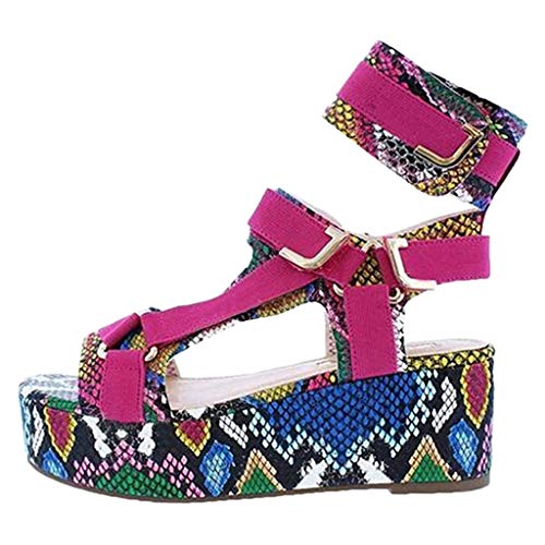 TOPEREUR Sandalen Damen Sommerschuhe Batik Plateau Sandaletten mit Knöchelriemen und Keilabsatz, Frauen Tie Dye Print Offener Zeh Sommersandalen Bequeme Schöne Strandsandalen (Mehrfarbig, 38EU) von TOPEREUR