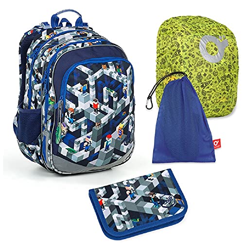 TOPGAL Schulrucksack für Jungen ab - 1. Klasse - ELLY 19014 SET LARGE (Minecraft SET) von TOPGAL