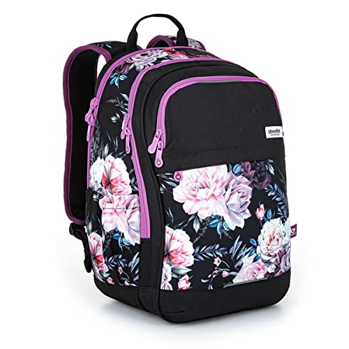 TOPGAL RUBI Schulranzen für Mädchen. Schulrucksack für Jungen, Teenager. Kinderrucksack mit Laptopfach und Brustgurt für Schule. Ergonomischer Schulrucksack. (Blumen) von TOPGAL