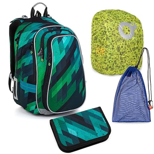 TOPGAL Schulrucksack - 4-teiliges Set für Jungen ab - 2. Klasse - 3. Klasse - LYNN 23018 SET LARGE (Grünliches Blau Set) von TOPGAL