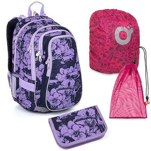 TOPGAL Schulrucksack - 4-teiliges Set für Mädchen ab - 2. Klasse - 3. Klasse - LYNN 23008 SET LARGE (Blumen Set) von TOPGAL