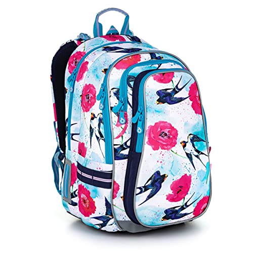 TOPGAL Schulrucksack für Mädchen ab - 3. Klasse - LYNN 22008 (Schwalben und Mohnblumen) von TOPGAL