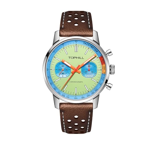 Herren Mechanischer Chronograph 40mm Möwe ST1901 Uhrwerk Pilot Uhren Manuelle Aufzug Herrenuhr Saphir Leuchtende Herren Mechanische Armbanduhr, Grün , Chronograph Uhr Mechanische Uhr. Pilotenuhr von TOPHILL