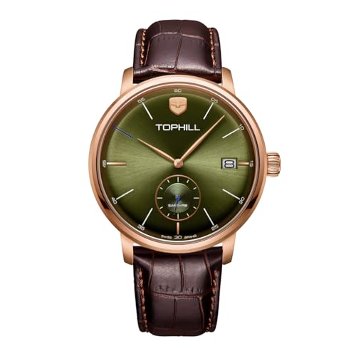 TOPHILL Einfache Uhren Herren, Quarzuhr Men Watch, Saphirglas, Kratzfest, 316er Edelstahl, 50m Lebensdauer Armbanduhren (Grün) von TOPHILL