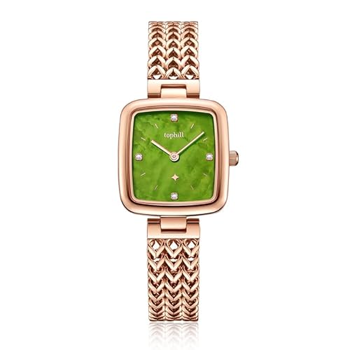 TOPHILL Elegante Armbanduhr Damen, süßes Bonbon-Design, natürliches Saphirglas, 50M wasserdicht, präzises Quarzwerk, schlanke Armbanduhr für Damenkleider (Grasgrün, Rose Gold) von TOPHILL