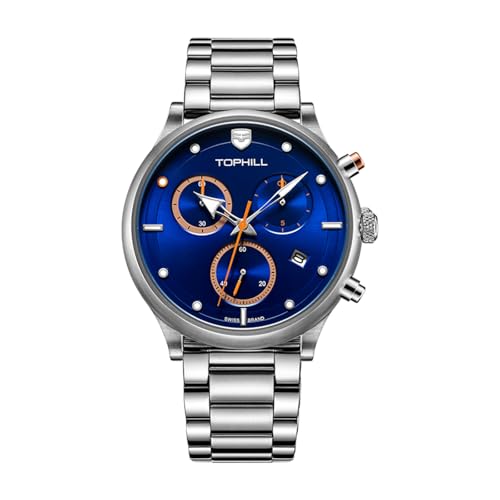 TOPHILL Quarz Armbanduhr Herren, Watch Men Chronograph, 316L Edelstahl Herrenuhren, Kratzfestes Saphirglas, 45mm Zifferblatt, Leuchtend (Schwarz - Rot) von TOPHILL