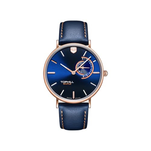 TOPHILL Simple Fashion Men Watch, Quarz Armbanduhr Herren, Herrenuhren, Kalenderzifferblatt, Kratzfester Spiegel, Lederarmband (Blau) von TOPHILL
