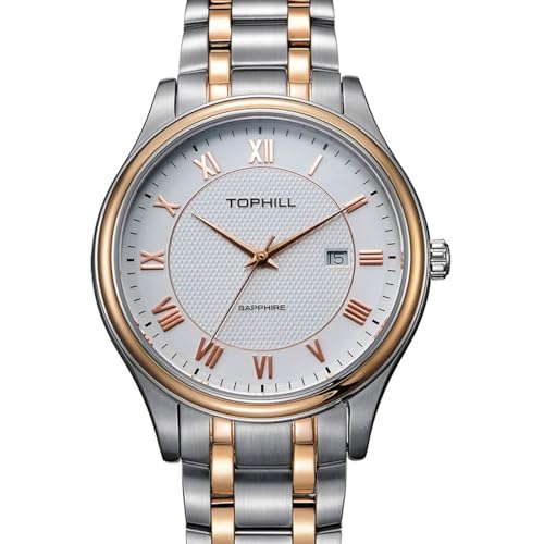 TOPHILL Uhren Herren,Watch for Men Quarz, 41mm Großes Zifferblatt, Kratzfestes Saphirglas, Edelstahlarmband, Datumsfenster (Weiße) von TOPHILL