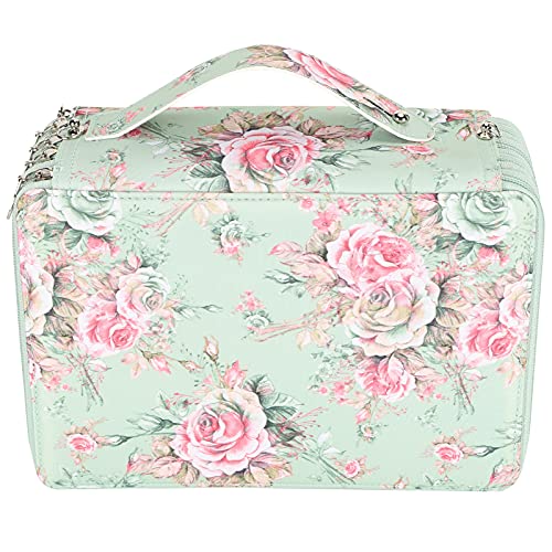 TOPINCN Federmäppchen, Schreibwarenbox, Farbiger Minenhalter, Tasche, Pinsel, Skizzeneinsatz, Stift, 252 Fächer, Rucksack, Stifttasche, Stift, Bleistift, Markeretuis (Rosen auf grünem von TOPINCN