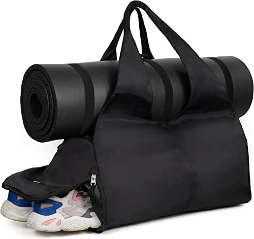 Sports Gym Yogatasche für Damen, TOPIND Sport und Fitness Yogatasche mit Schuhfach, Reisegepäck Tasche mit 7 Fächern, inklusive Nassbeutel und Schuhbeutel (Schwarz) von TOPIND