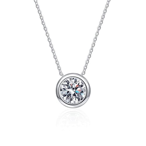 TOPIND S925 Sterling Silber Solitär Diamant Blase Halskette mit klassischen runden Moissanit (1,0 ct) Light Luxus Kette Geschenk (17IN) von TOPIND