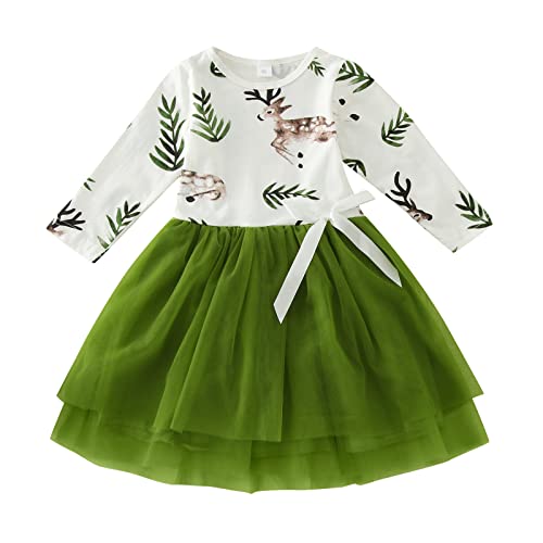 Baby Mädchen Kleid Langarm Rüschen Bowknot Kleid Kleinkind Mädchen Weihnachten Tutu Tüll Kleid Prinzessin A-Linie Kleid Süßes Weihnachtskleid Herbst Winter Kleidung Weihnachten (W4-Green, 4-5 Years) von TOPJIAO